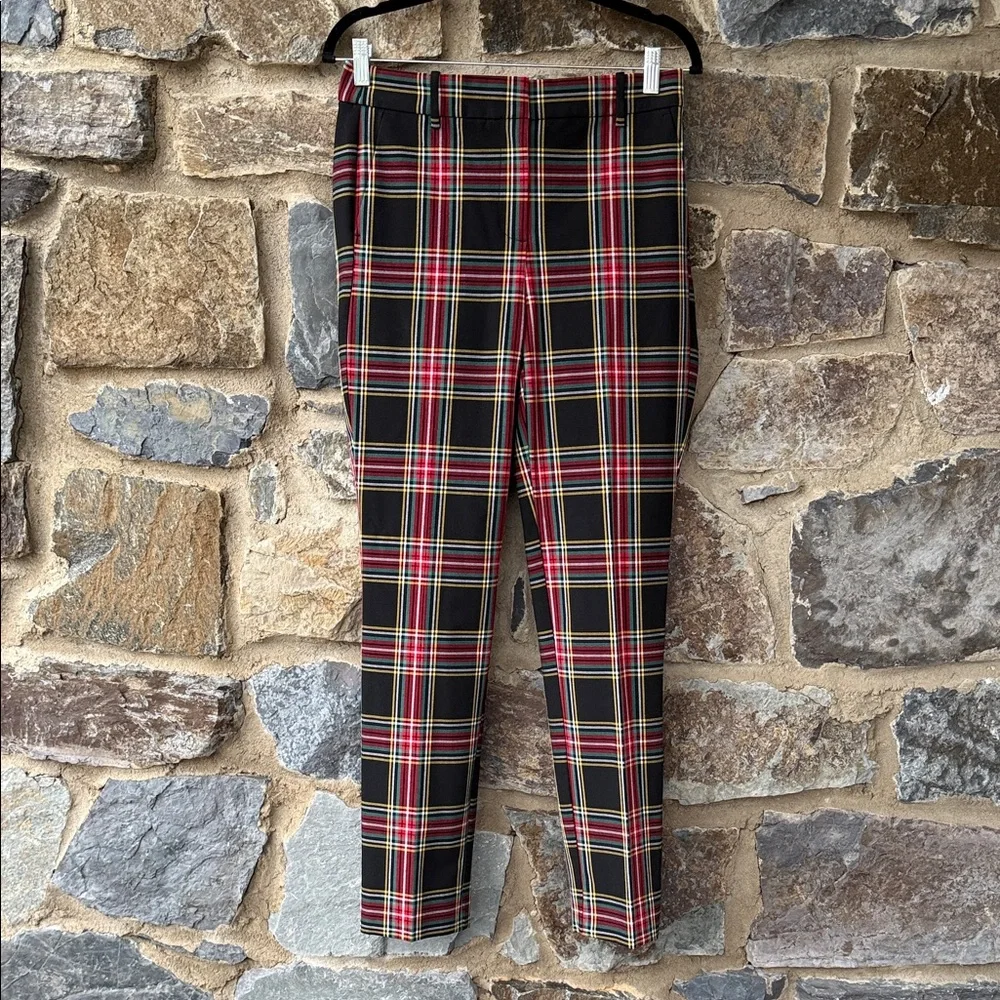 J.Crew Ruby Plaid Pants Black Stewart Tartan Size 6 Holiday Stretch Slim Fit